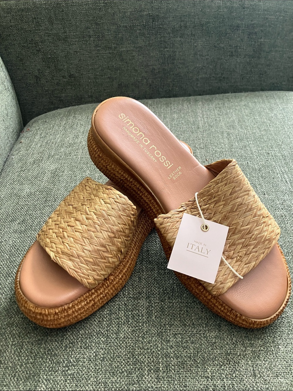 Woven Tan Slide Sandals - Simone Rossi